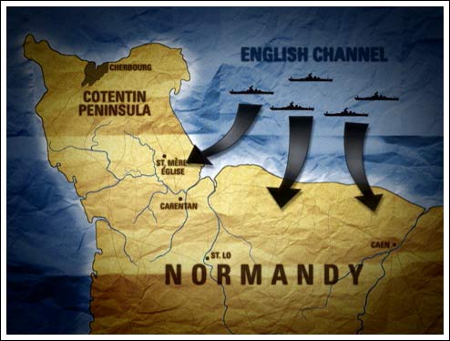 D Day Invasion Map. The main thrust of the D-Day